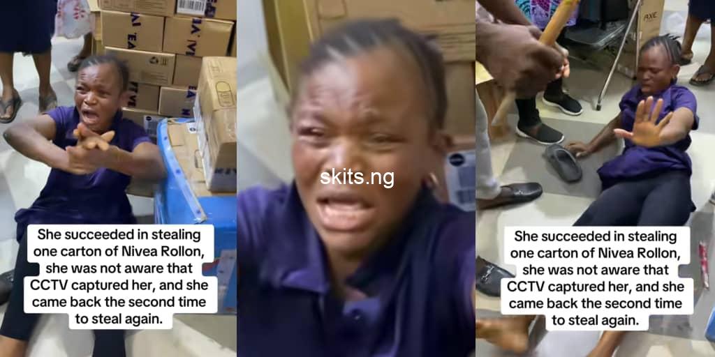 Woman caught on cctv stealing another nivea roll on carton after getting away the first time