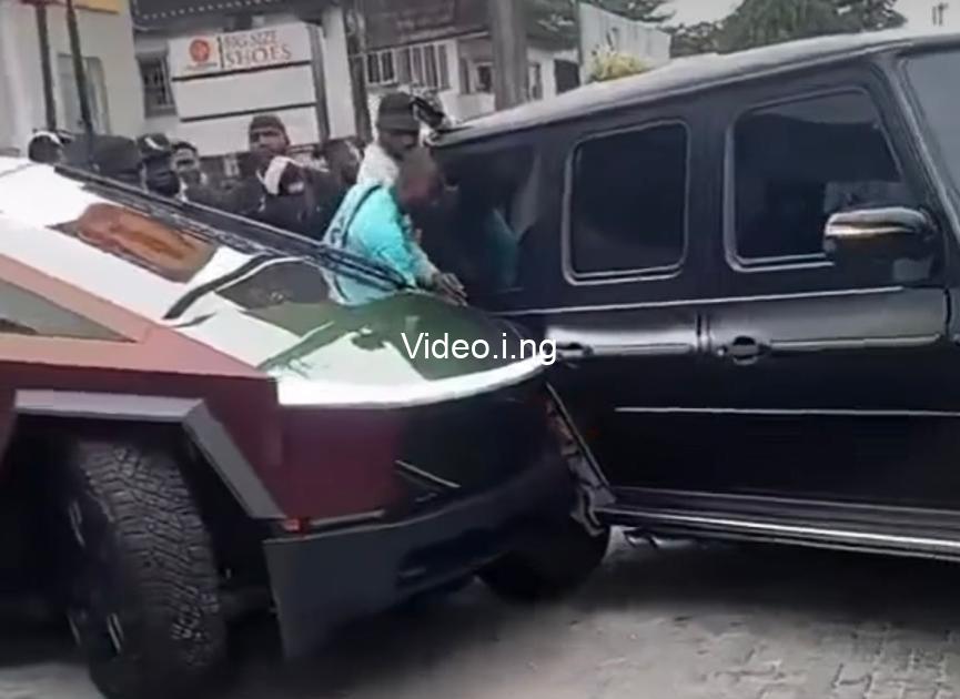 Gbese video of an accident between a cybertruck and a g wagon