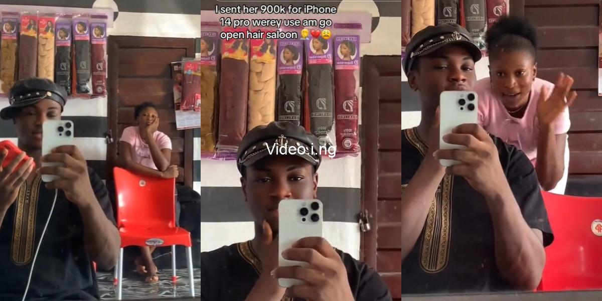 Man laments after girlfriend used n900k iphone 14 pro money he sent her to open hair salon