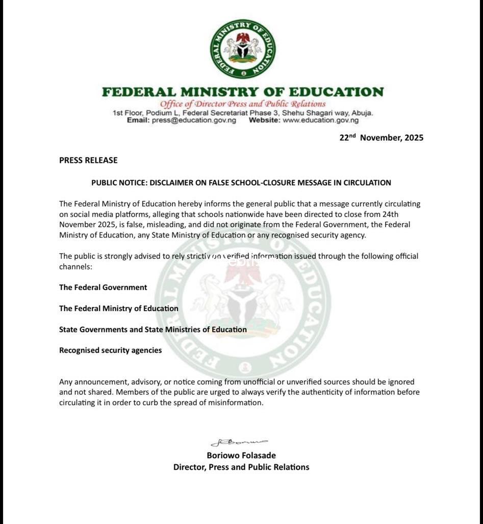 School abductions: FG denies nationwide closure of schools