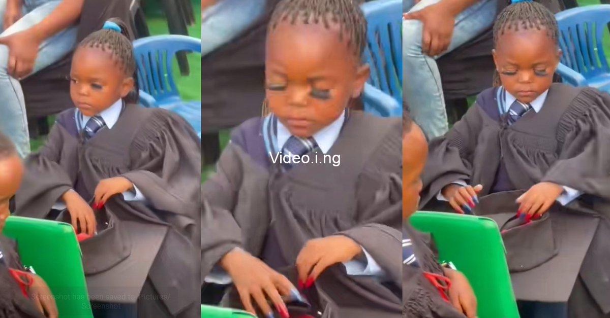 Not my parents drama as little girl arrives school graduation with longlashes nails