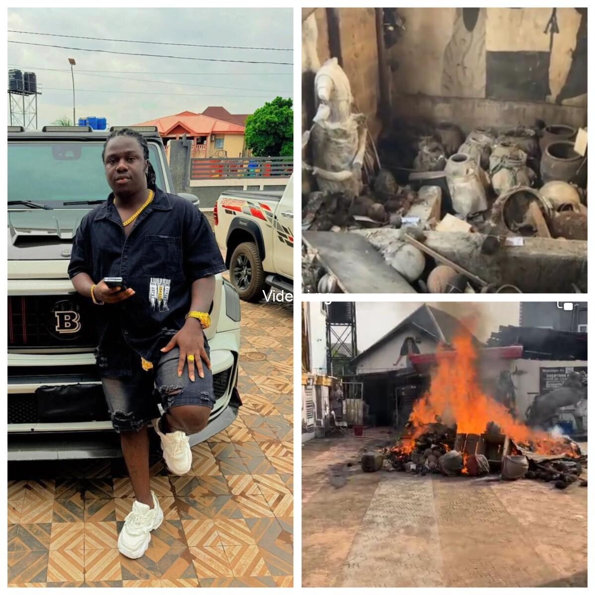 Anambra govt destroys native doctor akwa okukos shrine burns ritual items after judgement videos